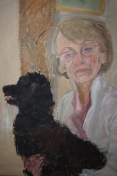 Beata Zuba: Pani Matka z pieskiem, 65x40, olej na papierze pakowym, 2007