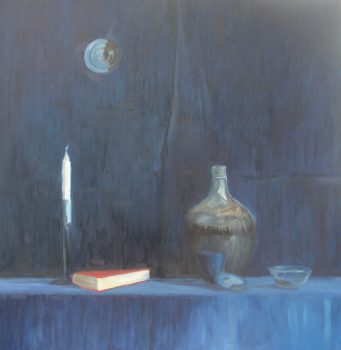 Beata Zuba: ...u Alchemika - niebieski... z cyklu Przedmioty 100x100, oil on canvas, 2009