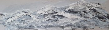 Beata Zuba: Pada śnieg z cyklu Moje góry, 20x60, technika własna na papierze, 2018