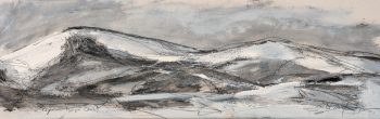 Beata Zuba: It’s snowing, from the cycle My Mountains, 20x60, original technique on paper, 2018