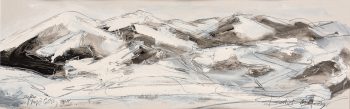 Beata Zuba: Pada śnieg z cyklu Moje góry, 20x60, technika własna na papierze, 2018