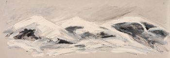 Beata Zuba: It’s snowing, from the cycle My Mountains, 20x60, original technique on paper, 2018
